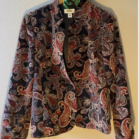 Talbots Blazer Velvet Jacket Size 10 Paisley Lined Cotton Silk Blend 1 Button - Picture 1 of 8